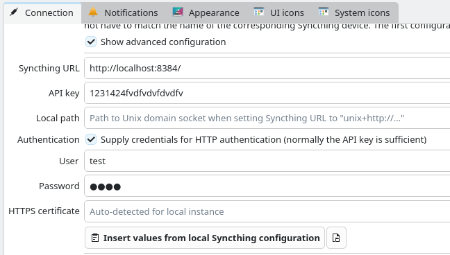 Configuración del cliente gráfico de Syncthing