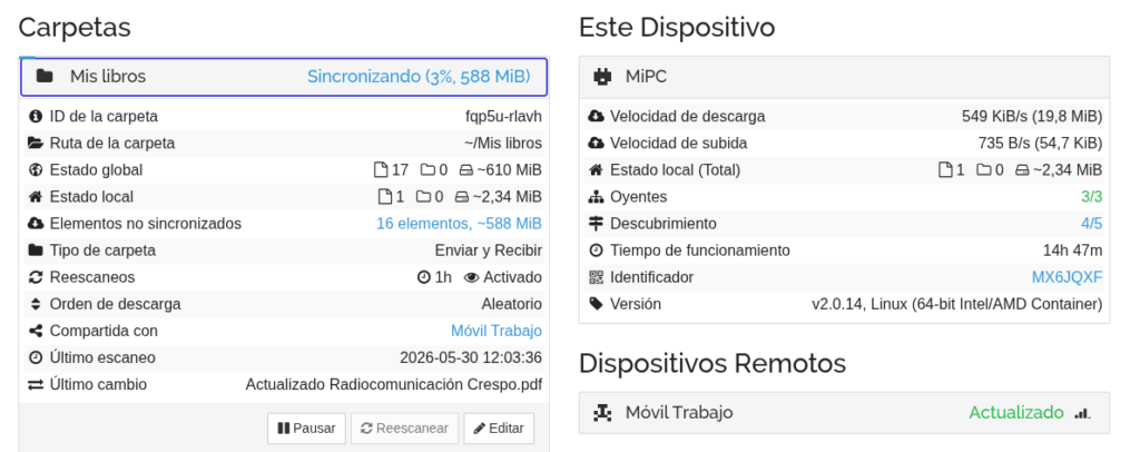 La interfaz web de Syncthing