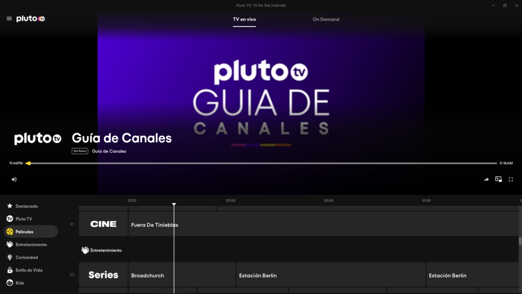 Guía de canales de PlutoTV