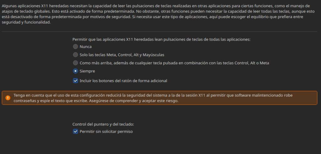 Opciones de servidor gráfico X en KDE 6