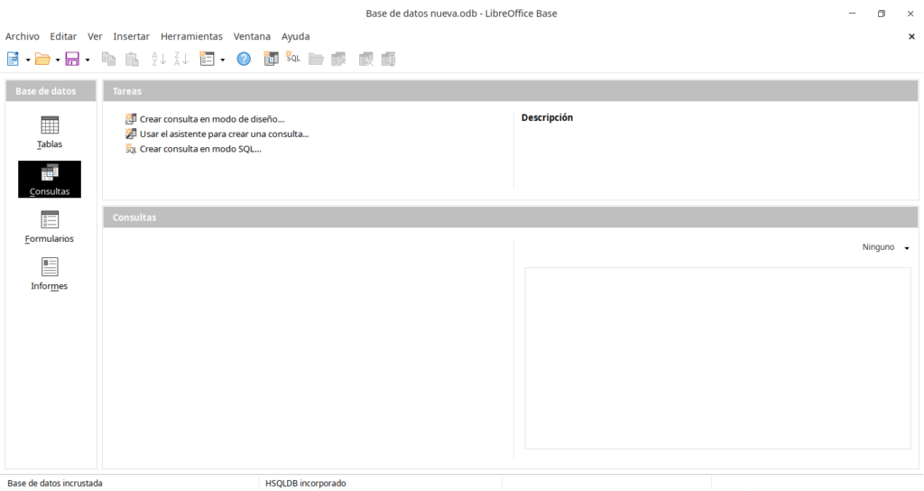 Interfaz de LibreOffice Base.