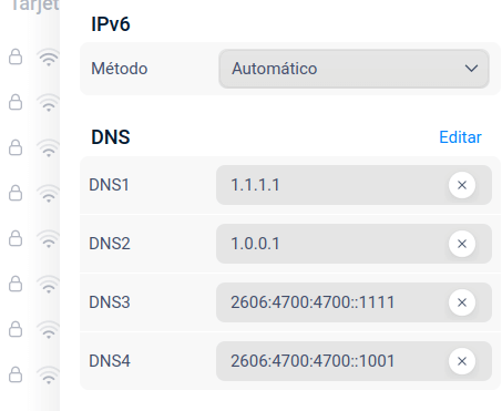 Ajustes de DNS en el centro de control