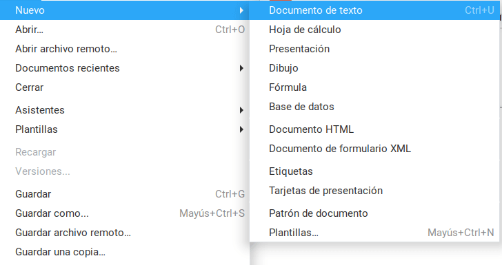 Crear nuevo documento en LibreOffice Writer