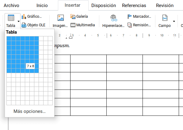 Añadir tablas en LibreOffice Writer