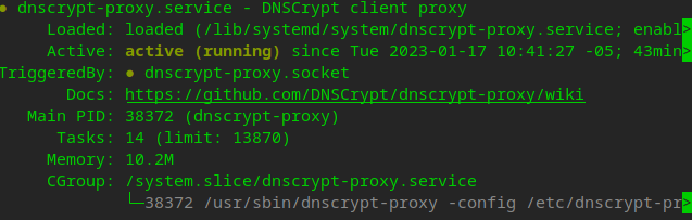 Ejemplo del estado de dnscrypt